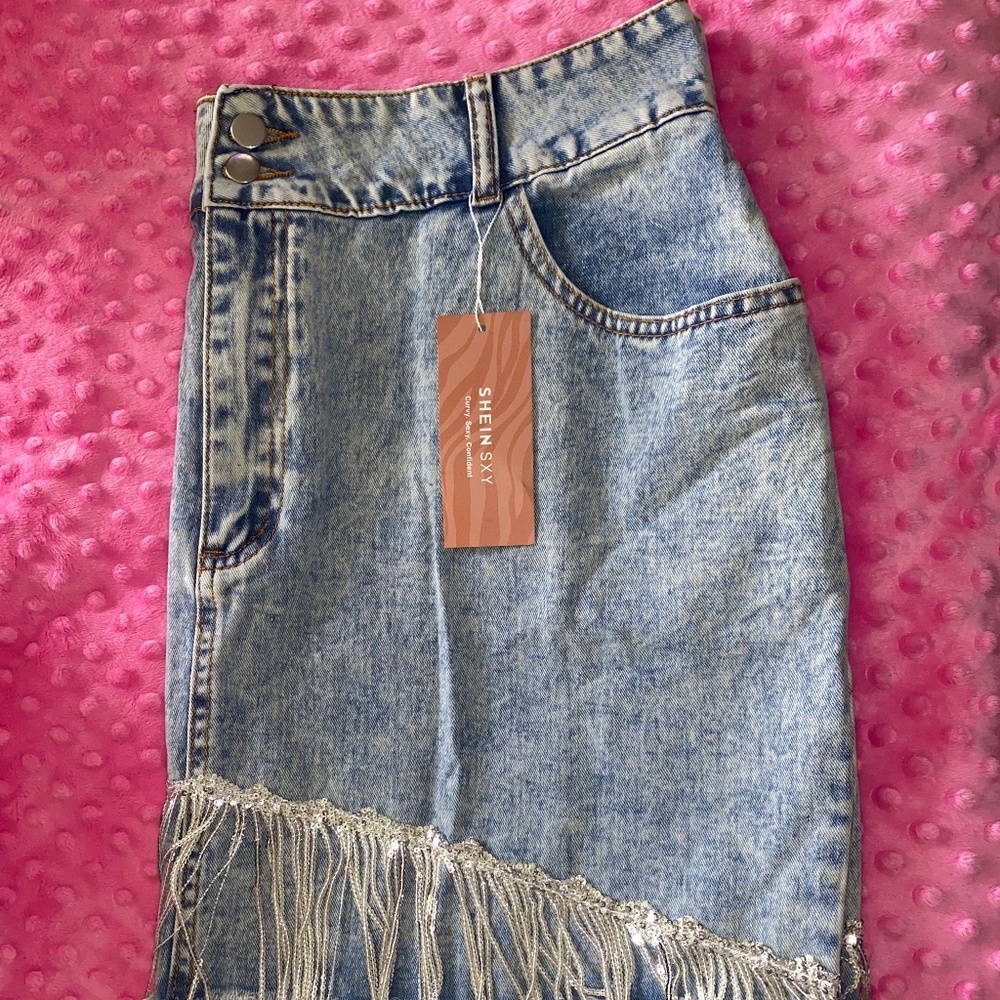 Fringe Jean skirt .